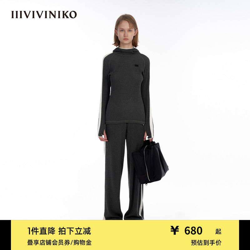 IIIVIVINIKO条纹连帽打底衫
