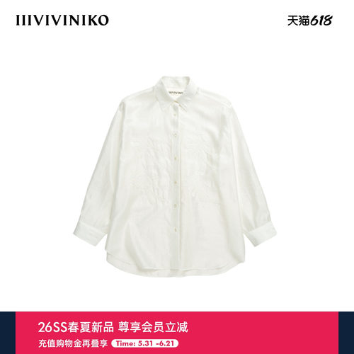 IIIVIVINIKO2026夏季新款干练气质贴布刺绣衬衫女M620404147D