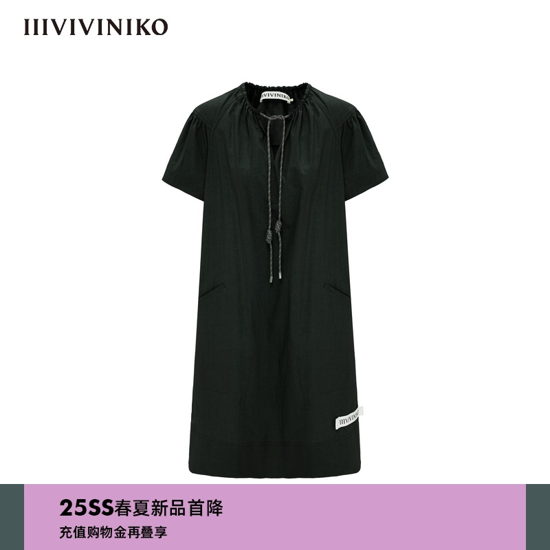 IIIVIVINIKO2025夏新款休闲简约H型抽绳连衣裙女M520683117D