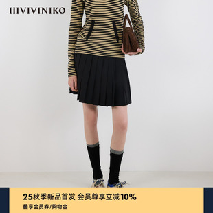 学院风运动感织带装 IIIVIVINIKO2025秋新款 饰百褶裙女M530702140A