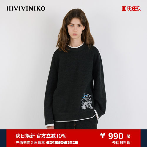 IIIVIVINIKO冬新款艺术家合作系列圆领刺绣卫衣女M545002306D