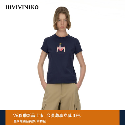 IIIVIVINIKO2026秋季新款日常立体像素风短袖T恤女M630535384A