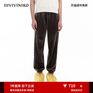 子女M340825352D 宽松弹力丝绒慢跑裤 IIIVIVINIKO 进口三醋酸