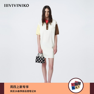 IIIVIVINIKO2026夏季 休闲日常拼色直身连衣裙女M621123619C 新款
