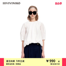 IIIVIVINIKO“全棉府绸衬衫料”5分袖叠褶圆领衬衫女M320429161D