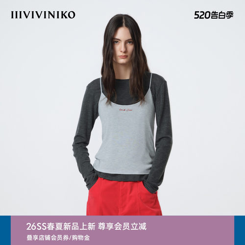 IIIVIVINIKO2026春新款时髦修身假两件撞色长袖针织女M610526356A