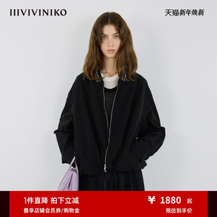 IIIVIVINIKO2025秋新款 运动风撞色棒针领口抽绳外套女M530322035A