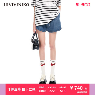 新品 IIIVIVINIKO夏季 天丝牛仔 连腰A字短裤 子女M321843210C