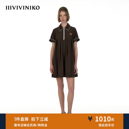 IIIVIVINIKO2026夏季新款撞色娃娃领A字连衣裙女M620608382E