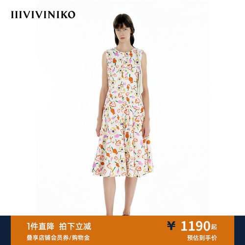 IIIVIVINIKO夏季新款度假感无袖印花收腰A字裙女C520646189D