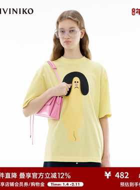 IIIVIVINIKO春季新款「BERTO FOJO联名系列」宽松微落肩短袖T恤女