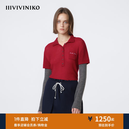 IIIVIVINIKO2026春新款宽松假两件羊毛针织衫女M610186633A