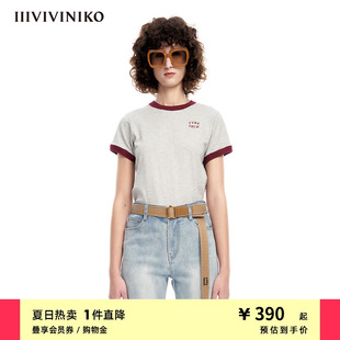 IIIVIVINIKO春夏新品 学院风圆领合身罗纹纯棉T恤女M310513303A