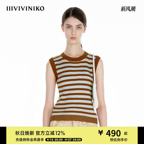 【丝光棉】IIIVIVINIKO夏季新款复古撞色条纹针织背心女