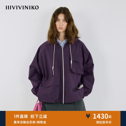 IIIVIVINIKO秋季新款轻运动不对称口袋连帽外套女M530329035B