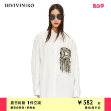 IIIVIVINIKO春夏新品“手工钩针毛织”全棉流苏衬衫女M210416163A