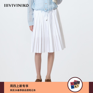 IIIVIVINIKO2026春新款 日常A字抽绳百褶半裙女M610738118B