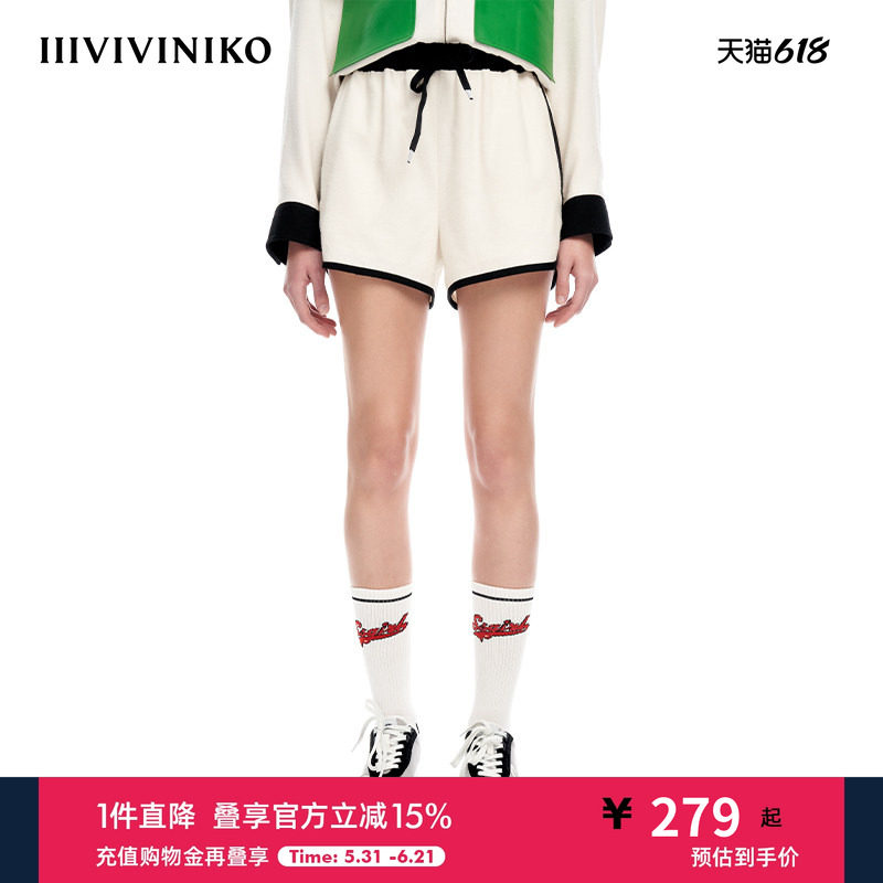IIIVIVINIKO春夏新品简约复古运动拼色抽绳短裤子女M310805121B