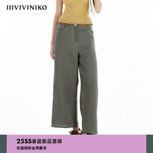IIIVIVINIKO2025夏新款休闲亚麻牛仔阔腿9分裤子女B520817162C