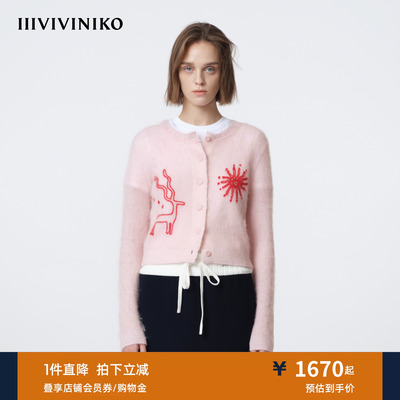IIIVIVINIKO2026春新款主题图案马海毛线绣开衫女M610206649A
