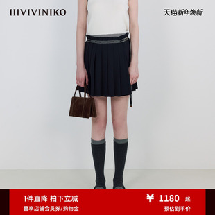 IIIVIVINIKO2025秋新款 饰百褶裙女M530702140A 学院风运动感织带装
