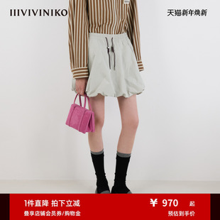 IIIVIVINIKO2025秋新款 休闲时髦抽绳橡筋腰花苞短裙女M530741035A