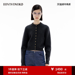 通勤简约圆领针织开衫 新款 IIIVIVINIKO春季 女 OTW精纺纯羊毛
