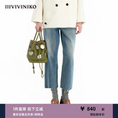 子女C431831220A 复古毛边锥形八分牛仔长裤 IIIVIVINIKO秋季 新款