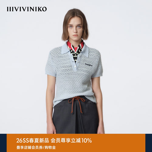 IIIVIVINIKO2026夏季新款百搭菱格Polo领针织衫女M620127643D