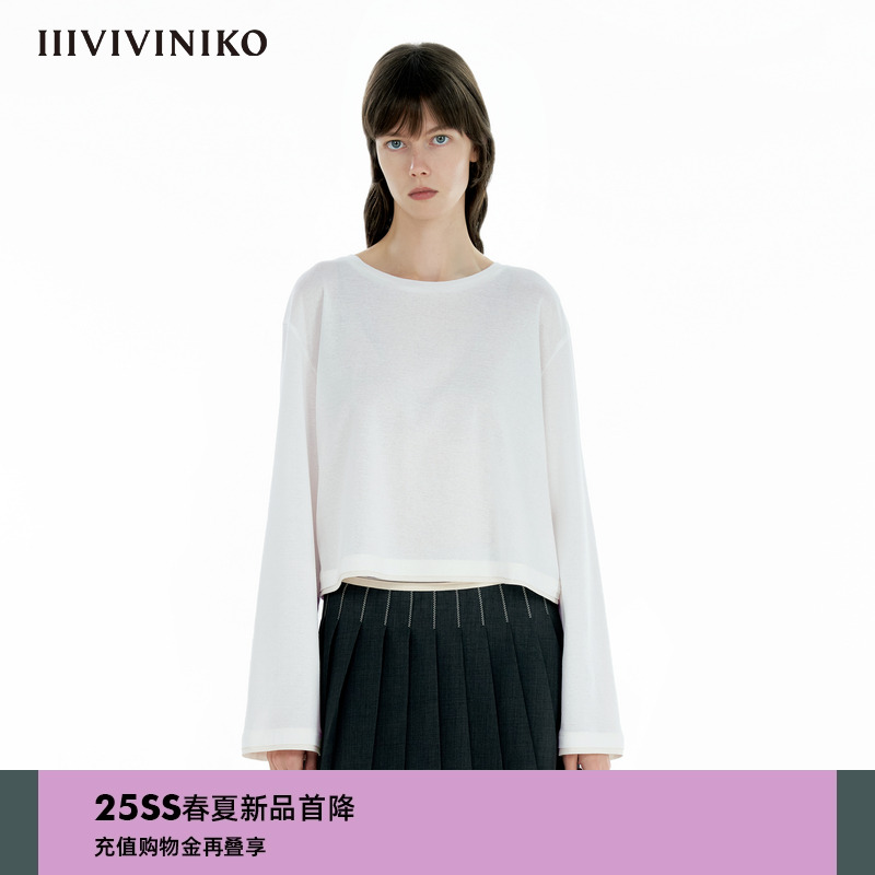 IIIVIVINIKO2025春新款廓形简约休闲长袖T恤女B510515334A