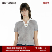 IIIVIVINIKO2025春新款 百搭Polo领撞色边针织短袖 女B510112638B