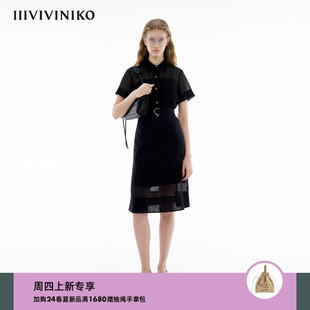 复古系带衬衫 IIIVIVINIKO2024夏季 全棉欧根纱 式 新款 连衣裙女