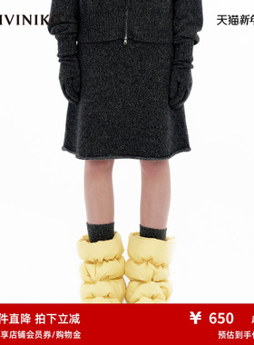 IIIVIVINIKO“羊绒绵羊毛混纺”A摆夹花过膝半身裙女M343837649D