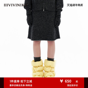 IIIVIVINIKO A摆夹花过膝半身裙女M343837649D 羊绒绵羊毛混纺