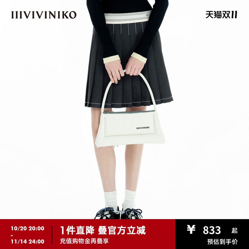 IIIVIVINIKO2025春新款运动风撞色橡筋腰百褶短裙女B510727157A