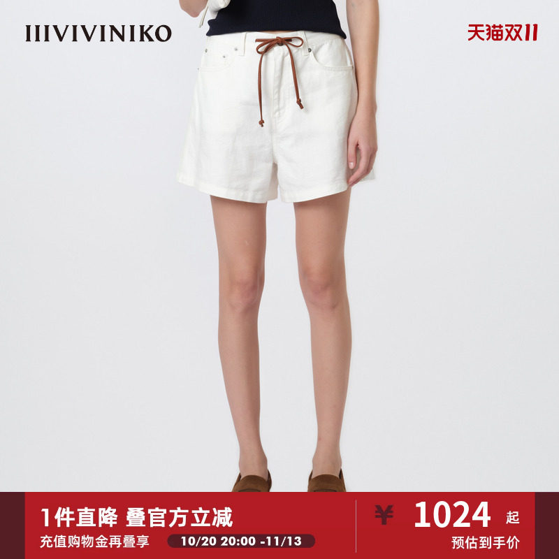 IIIVIVINIKO2026夏季新款度假风撞色抽绳牛仔短裤子女M621828225E
