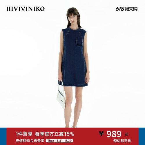 IIIVIVINIKO2025春新款工装风无袖收腰牛仔连衣裙女C511611186A