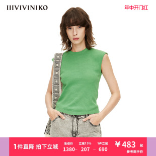 IIIVIVINIKO春夏新品 针织背心女M221231626E 小圆领包肩袖