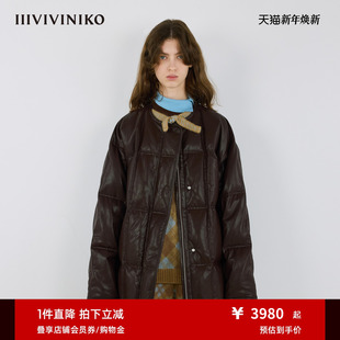 IIIVIVINIKO2025冬新款 可拆卸围巾皮质鹅绒羽绒服女M539129162B