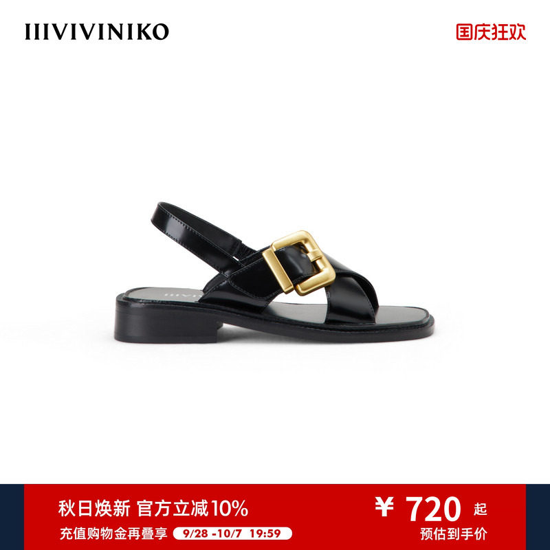 IIIVIVINIKO春季新款复古百搭休闲罗马凉鞋女2415103906B