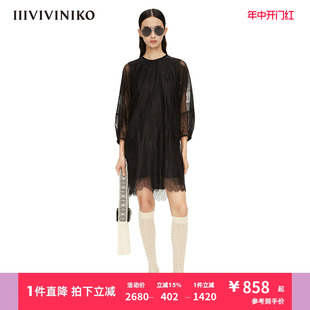 蕾丝直身型连衣裙女M220601394D IIIVIVINIKO春夏新品 灯笼袖