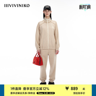 IIIVIVINIKO 立领拉锁运动夹克女M344703346C 羊毛针织圈圈毛料