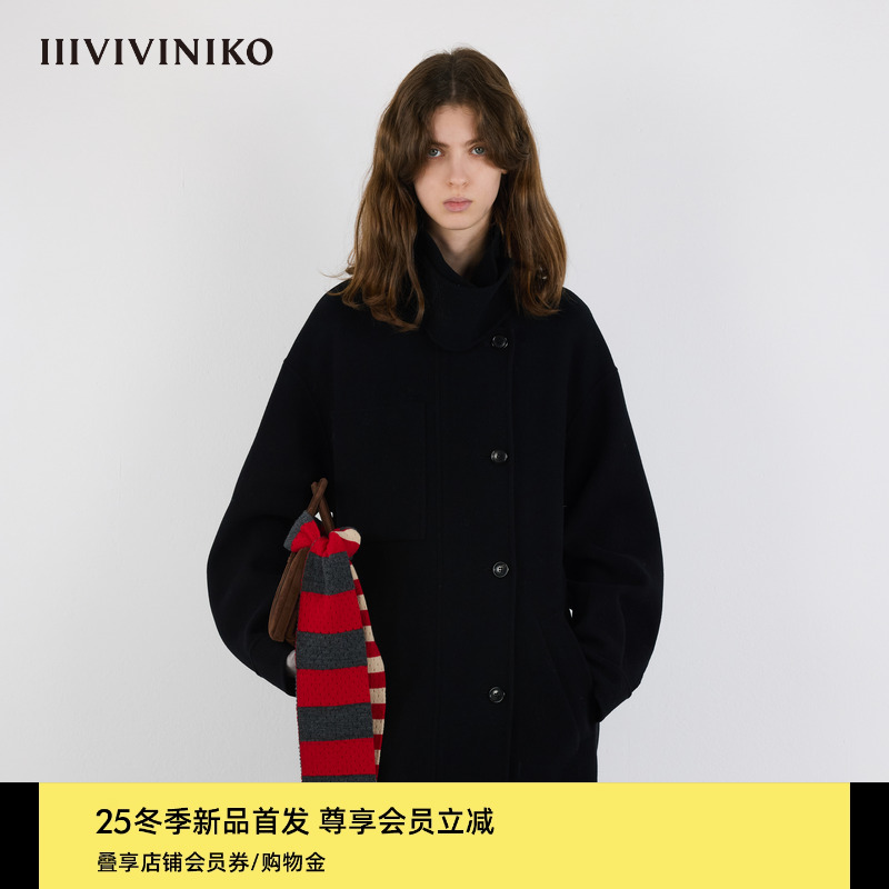 IIIVIVINIKO2025冬新款时髦气质通勤立领双面呢大衣女M549019109D