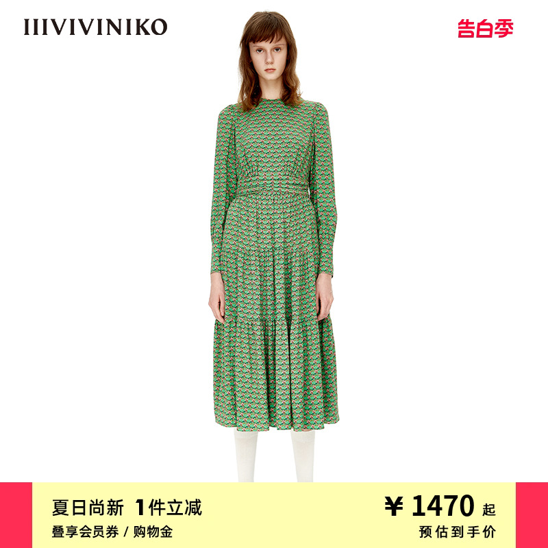 IIIVIVINIKO复古A字长款连衣裙