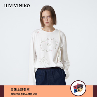 T恤女M620514367C 复古百搭刺绣长袖 IIIVIVINIKO2026夏季 新款