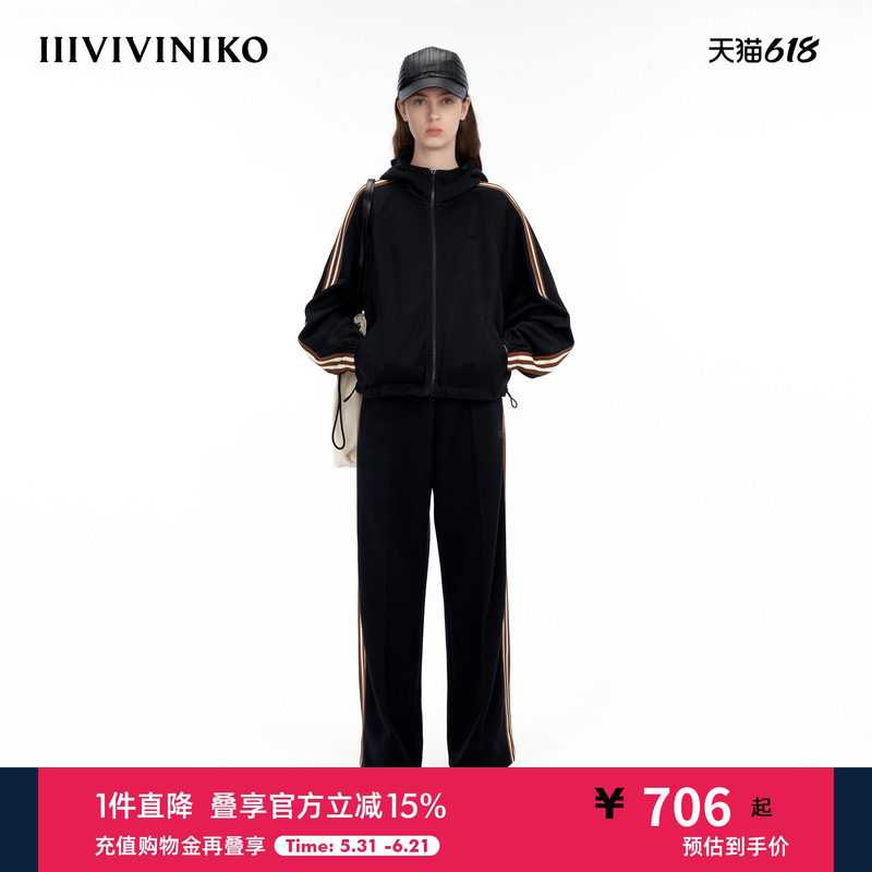 IIIVIVINIKO“薄涤纶健康布”运动感连帽蝙蝠袖夹克女M334704339B