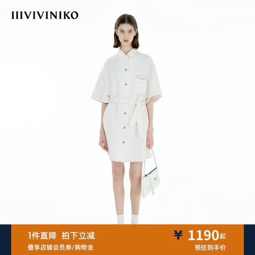 IIIVIVINIKO夏季新款宽松时髦衬衫式牛仔连衣裙女B521602210C
