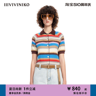 女M310213621B 开衫 多巴胺宽松条纹针织短袖 IIIVIVINIKO春夏新品