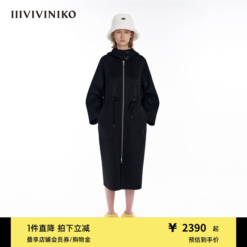 IIIVIVINIKO黑色双面呢长外套