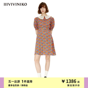 IIIVIVINIKO夏季 郁⾦⾹印花短款 polo领连⾐裙女M230624180A 新品